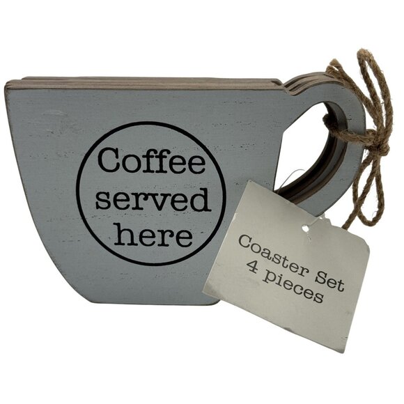 Coffee-Themed Coaster Set Of 4 With Quotes - Cup Shaped - Rustic Decor - Picture 3 of 4